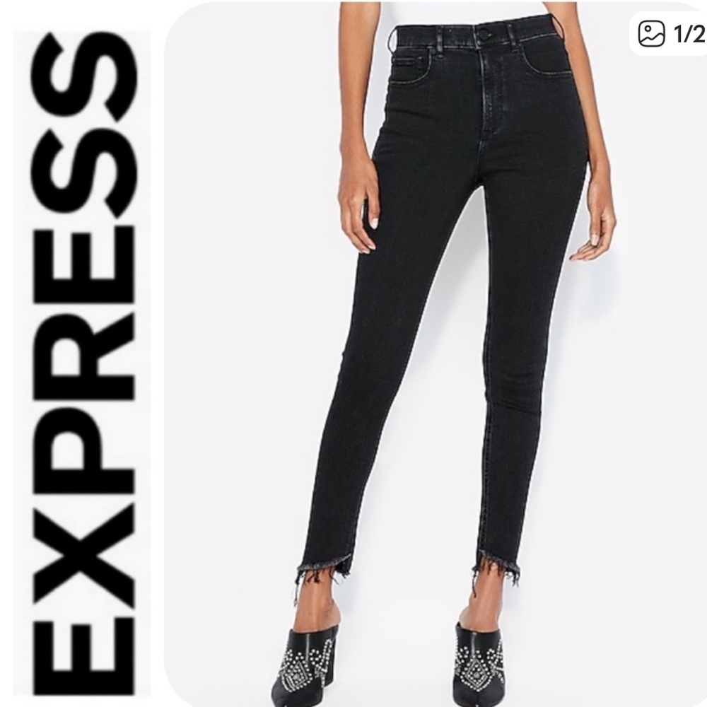 Express Black Frayed Hem Ankle Leggings